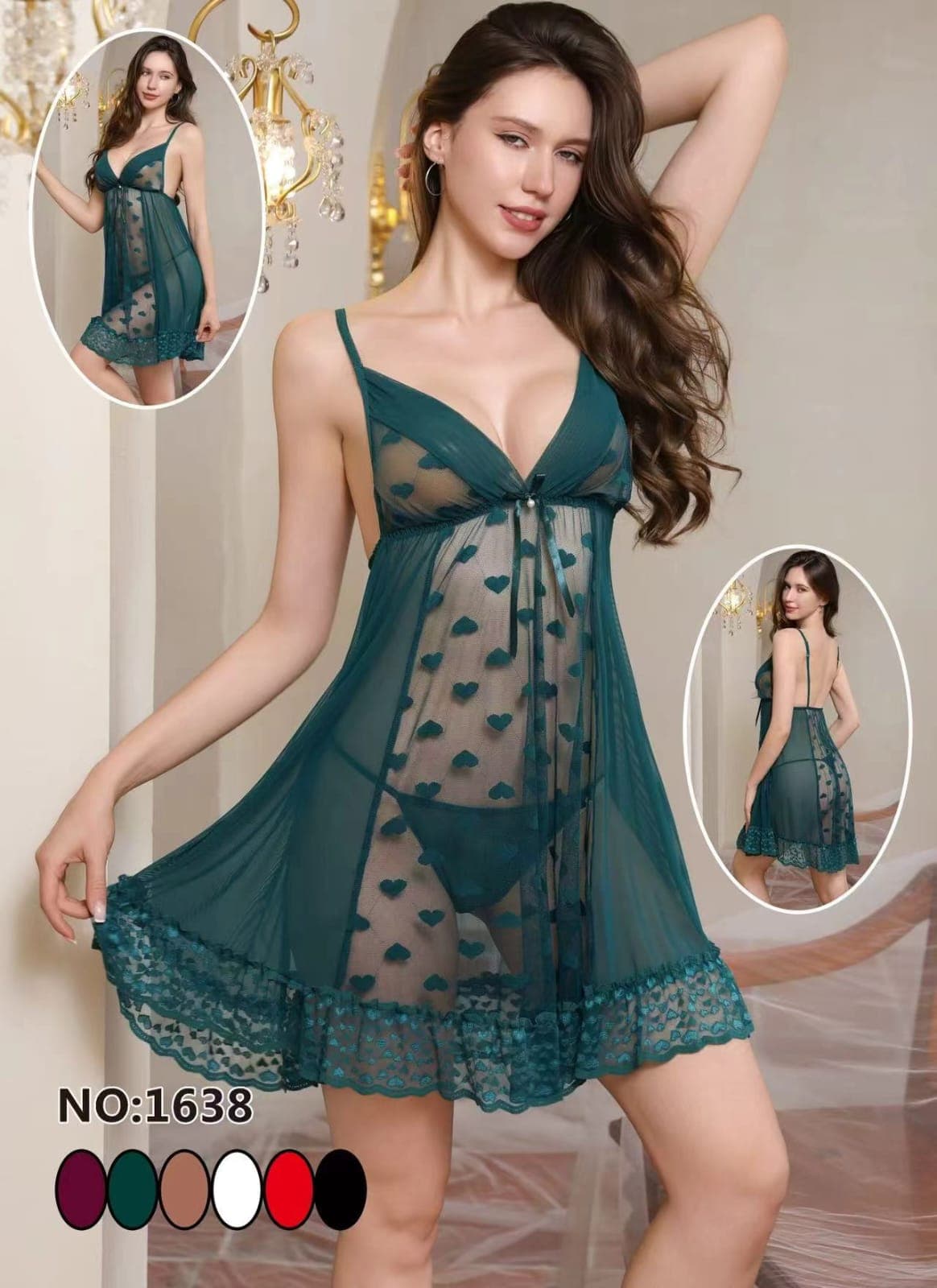V-Neck Heart Print Nighty, product photograph.