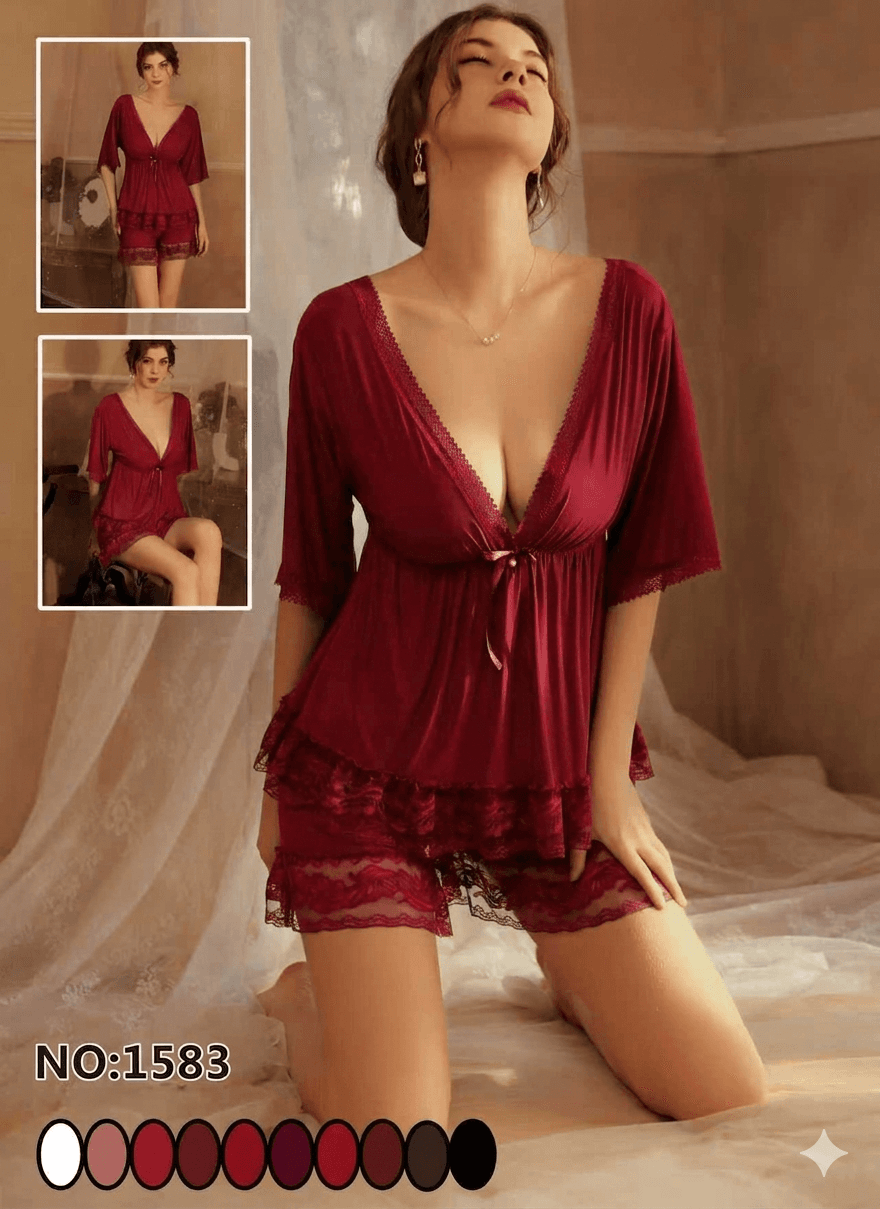 2-Piece Sleeve Top Nighty, product photograph.
