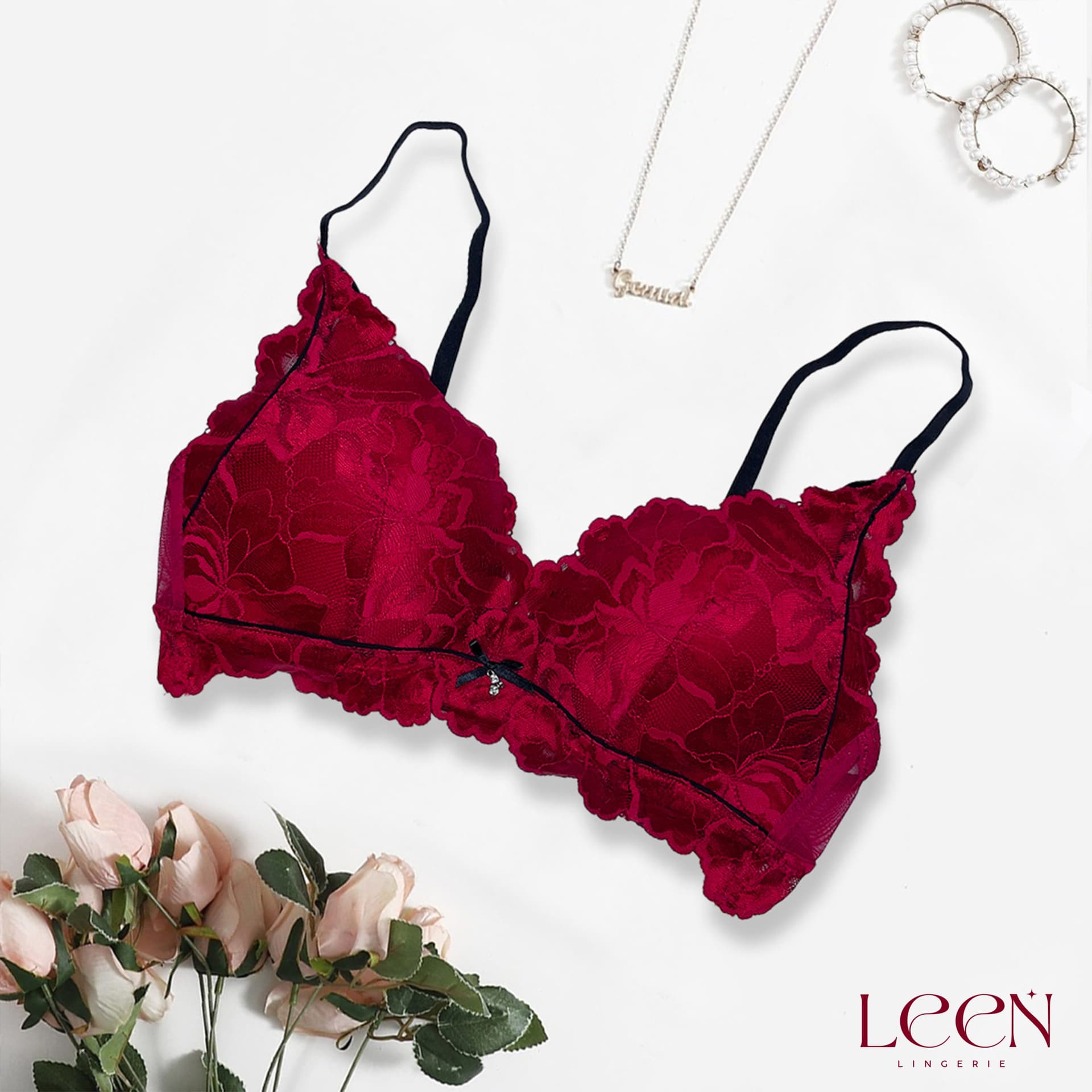 Silky Embroidered Push-Up Bra Set, product photograph.